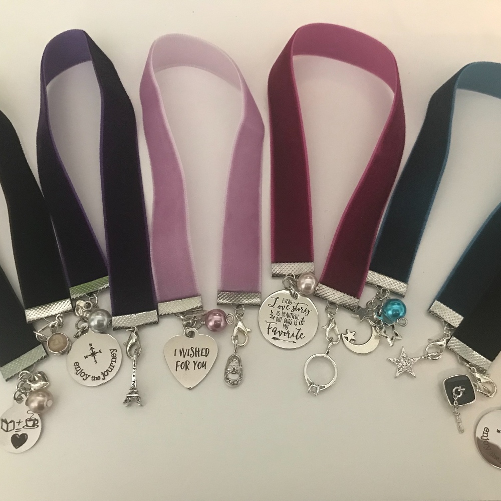 Baby Bootie Silver Charm/Velvet Bookmark